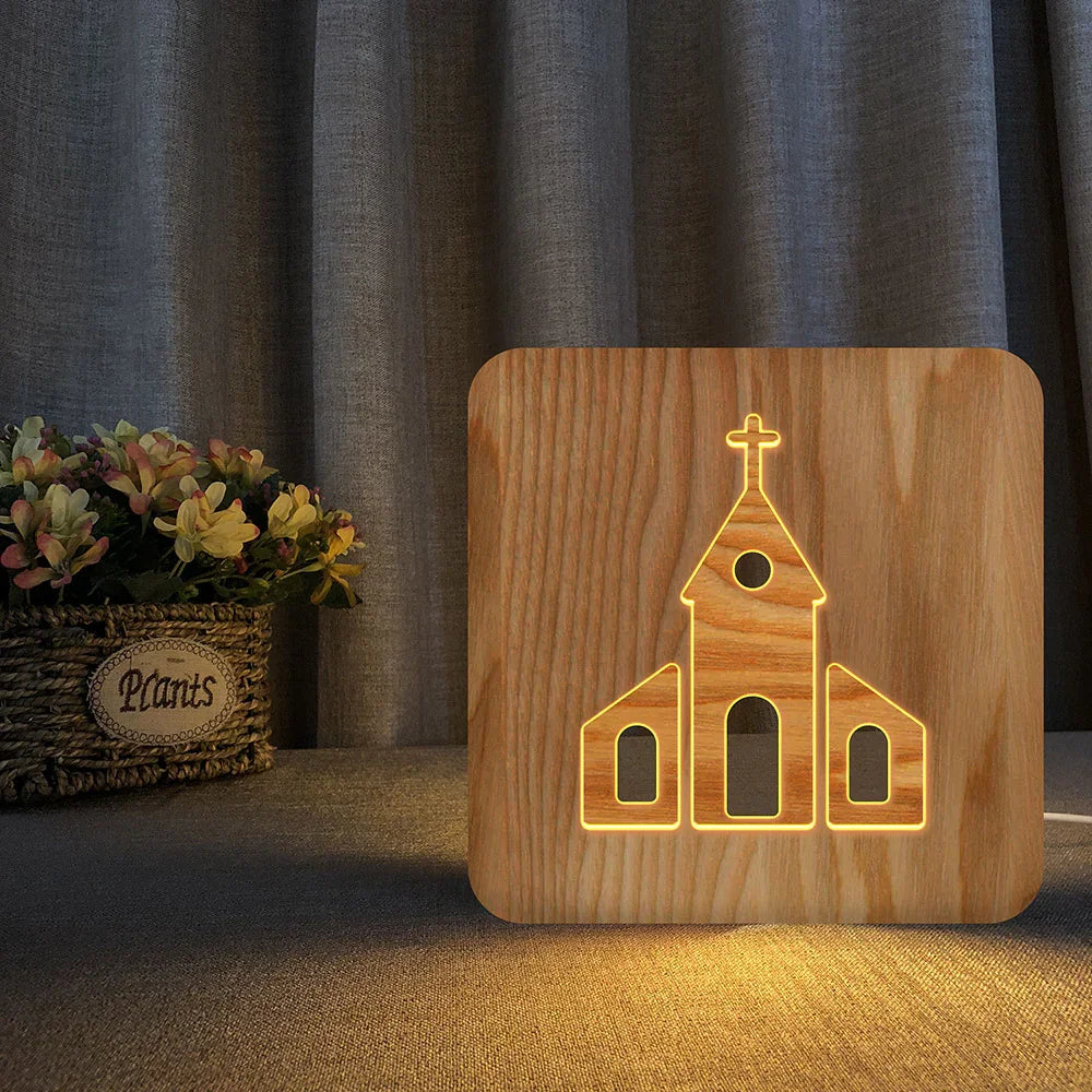 Jesus, Cross, Church, Holy spirit night light, religious wooden 3D mood light - mokarve