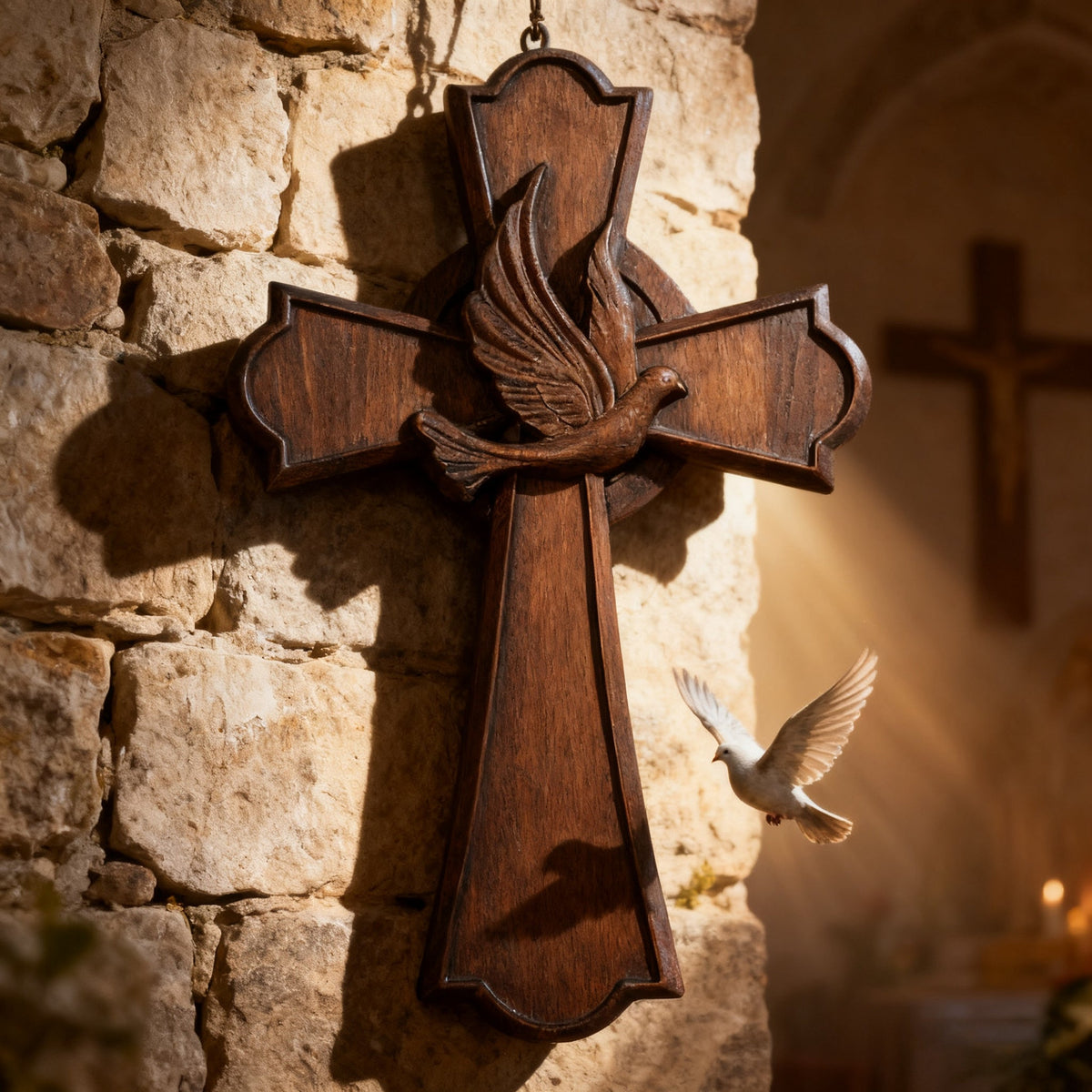 Holy Spirit Dove Wooden Cross: A Symbol of the Spirit’s Presence & Guidance for Christian home decor and prayer spaces