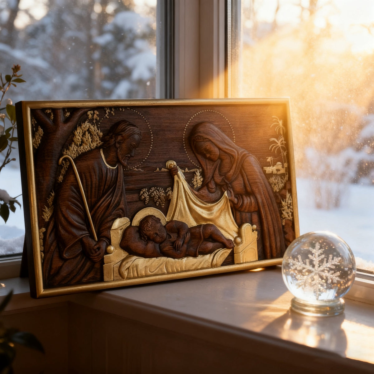Nativity Scene Wood Carved Plaque, Religious Wall Decor, Christmas Gift - design detail