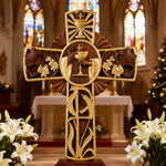 Eucharistic Chalice Wooden Cross: A Christian Symbol of the Last Supper & Redemption - design detail