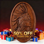 Native American Indian woman natural wood carving decoration, native day gift - craftsmanship detail