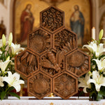 “Bee & Honeycomb” Hand-Carved Wood Wall Art – A Christian Symbol of Diligence & Divine Provision for Christian home decor and...