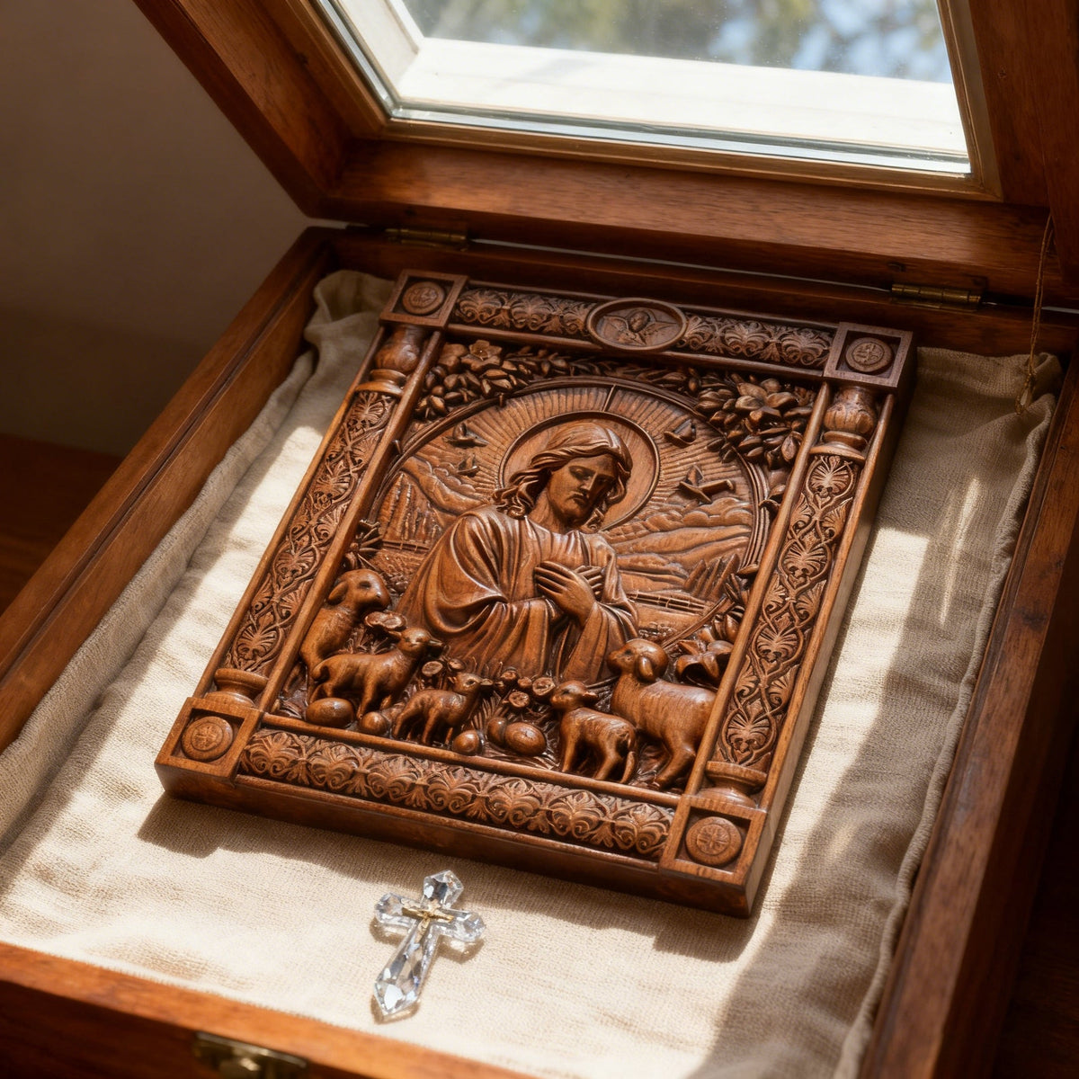 The Good Shepherd Beechwood Icon – Hand-Carved Christian Home Decor | Christ the Shepherd Wall Art for Christian home decor and...