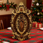 Hand-Carved Our Lady of Grace Wooden Icon: A Christian Symbol of Mary’s Devotion - design detail
