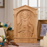 Sacred Heart of Jesus Hand-Carved Beechwood Relief - Divine Mercy Home Altar Decor - side view