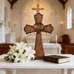 Eternal Heart Hand-Carved Wood Cross: Faith Woven with Love - craftsmanship detail