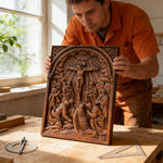 Handcarved Beechwood Crucifix Relief — Let His Sacrifice Settle Into Your Days - design detail