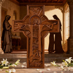 mokarve Ascension of Jesus wood carving cross - design detail