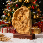 Southern European Boxwood Holy Family Blessing Ornament - Engraved with Your Surname - design detail