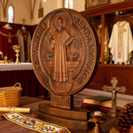 St. Benedict Double-Sided Wooden Desk Plaque: A Christian Symbol of Protection & Faith - side view
