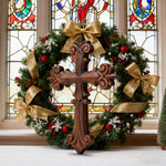 Ornate Wooden Cross - Carved from natural wood - design detail