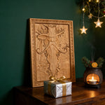 Natural Ash Wood Magician Carved Art: Whimsy Woven in Warm Wood - size and finish detail