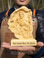 Southern European Boxwood Holy Family Blessing Ornament - Engraved with Your Surname - mokarve