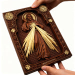 The Sacred Heart and Divine Mercy Jesus Christ Wood Wall Plaque - side view