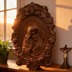 Mother Mary with Baby Jesus Wood Carving Decor - side view