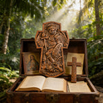 Archangel Michael Hand-Carved Ashwood Cross Plaque - size and finish detail