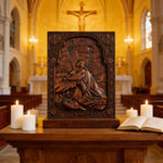 Jesus in Gethsemane Hand-Carved Wood Wall Art: The Weight of His Humble Sorrow - size and finish detail