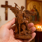 Boxwood Archangel Michael Carving: A Christmas Gift of Divine Protection - design detail