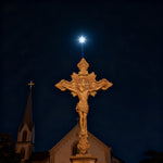 Wood Carving of Jesus Cross with St. Benedict's Exorcism - side view