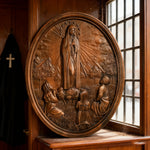 Our Lady of Fatima Wood Carving Decoration - Virgin Wall Pendant - product view