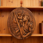 St.Christopher Christian Wood Carving Plaque/The patron saint of travelers - Christian gift presentation