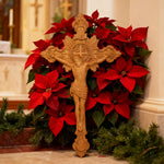 Wood Carving of Jesus Cross with St. Benedict's Exorcism - side view