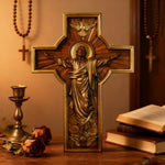 Ascension of Jesus wood carving cross - craftsmanship detail