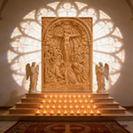Handcarved Beechwood Crucifix Relief — Let His Sacrifice Settle Into Your Days - craftsmanship detail