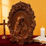 Mother Mary with Baby Jesus Wood Carving Decor - product view
