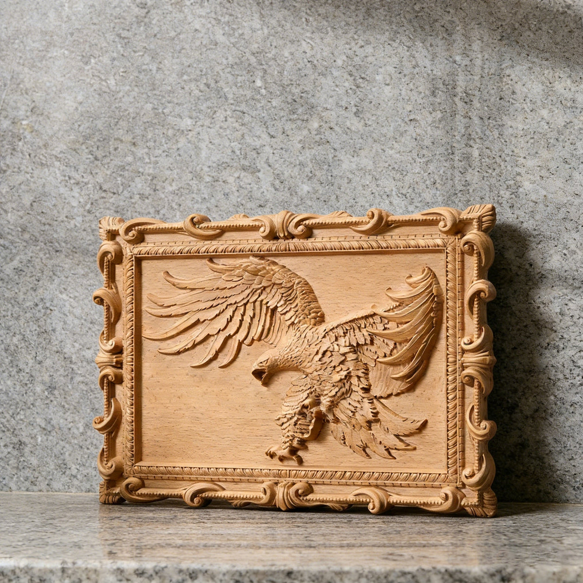 Hand-Carved Beech Wood Eagle Art: For the Bold & Spirited - size and finish detail