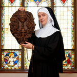 First Communion Christian Wood Carving - Sacrament of the Holy Eucharist Plaque - size and finish detail
