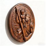 St.Christopher Christian Wood Carving Plaque/The patron saint of travelers - side view
