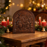 Natural Beech Nativity Scene Wood Carving Plaque: The Heart of Christmas in Handcrafted Wood - side view
