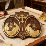 Sacred Hearts of Jesus & Mary Beechwood Plaque – Hand-Carved Devotional Art for Home Prayer - Christian gift presentation