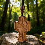 St. Michael the Archangel Wooden Cross Pendant - craftsmanship detail