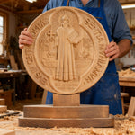 St. Benedict Double-Sided Wooden Desk Plaque: A Christian Symbol of Protection & Faith - craftsmanship detail