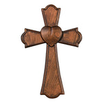 Eternal Heart Wooden Hand Carved Cross for Wall Decor, Religious Gift Cross - mokarve