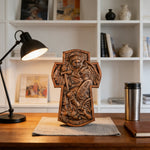 Archangel Michael Hand-Carved Ashwood Cross Plaque - side view