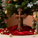 Ornate Wooden Cross - Carved from natural wood - side view