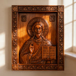 Jesus Christ Pantocrator Wood Carving for Christian home decor and prayer spaces