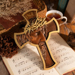 Sacred Thorn Crown Wooden Cross ✝ | Hand-Carved Beechwood Crucifix with Crown of Thorns - design detail