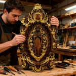 Hand-Carved Our Lady of Grace Wooden Icon: A Christian Symbol of Mary’s Devotion - design detail