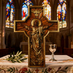 Ascension of Jesus wood carving cross - design detail