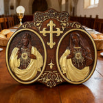 Sacred Hearts of Jesus & Mary Beechwood Plaque – Hand-Carved Devotional Art for Home Prayer - side view