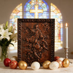 Assumption of Mary Hand-Carved Wood Wall Art: A Tribute to Heavenly Glory - side view