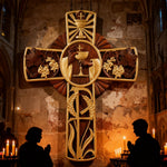 Eucharistic Chalice Wooden Cross: A Christian Symbol of the Last Supper & Redemption - side view