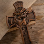 Sacred Thorn Crown Wooden Cross ✝ | Hand-Carved Beechwood Crucifix with Crown of Thorns - design detail