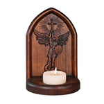 Archangel Michael Wooden Candlestick Tabletop Prayer Ornament - mokarve