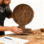 St. Benedict Double-Sided Wooden Desk Plaque: A Christian Symbol of Protection & Faith - product view