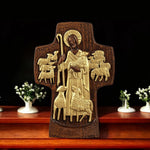 Good Shepherd Crucifix Wood Carving Religious Gift - Endless Care and Guidance - mokarve